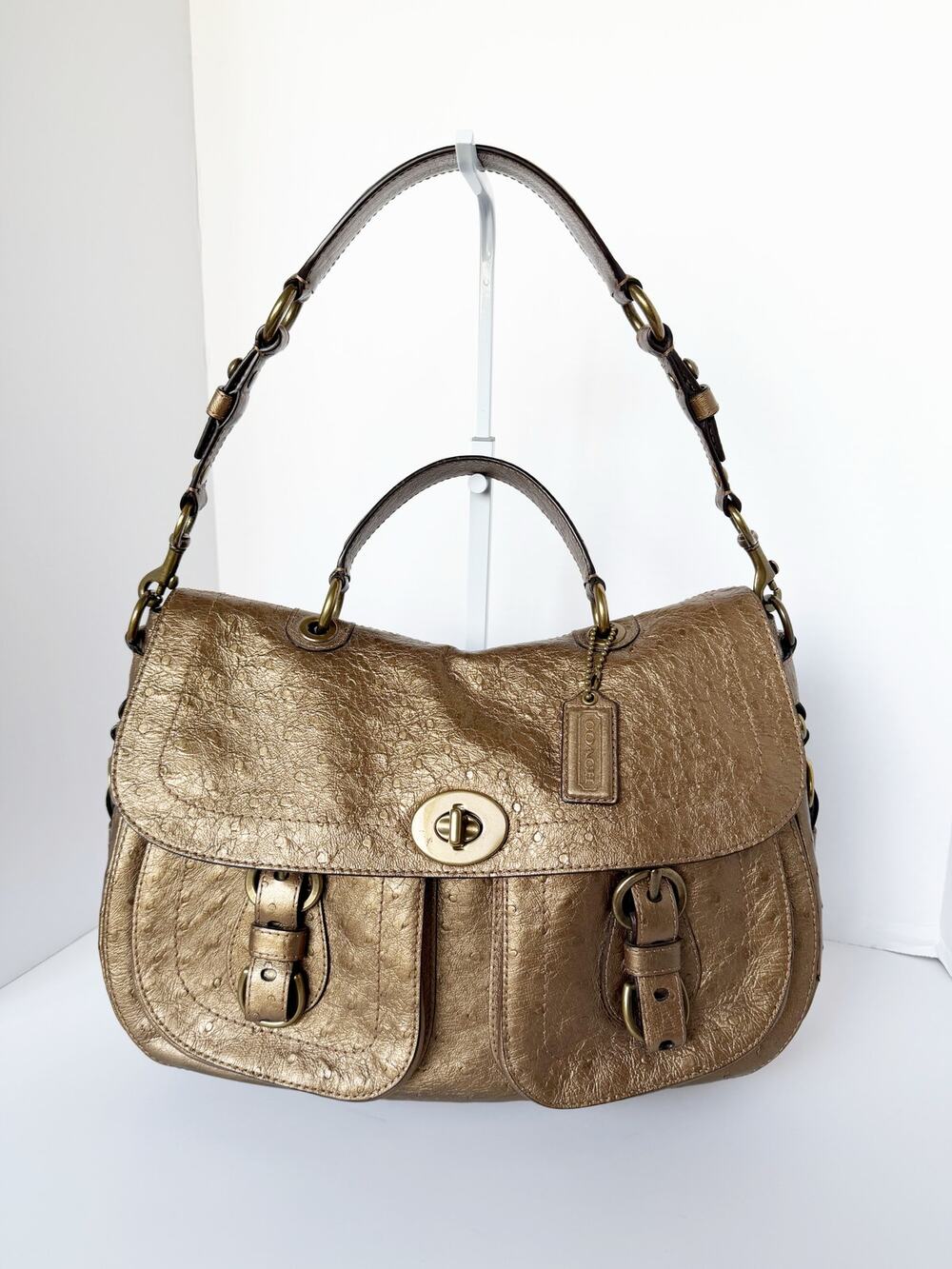 Coach Ostrich Leather Legacy Garcia Shoulder Bag Metallic Gold Exotic Sample